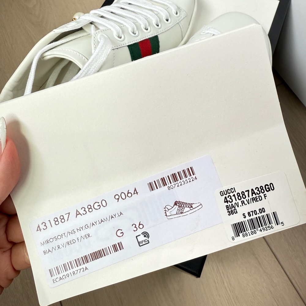 BRAND NEW Gucci Women's White Sneakers with Pearl & Studded Embellishments - Picture 7 of 9